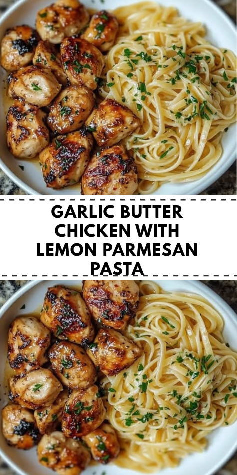 garlic butter chicken with lemon parmesan pasta dish