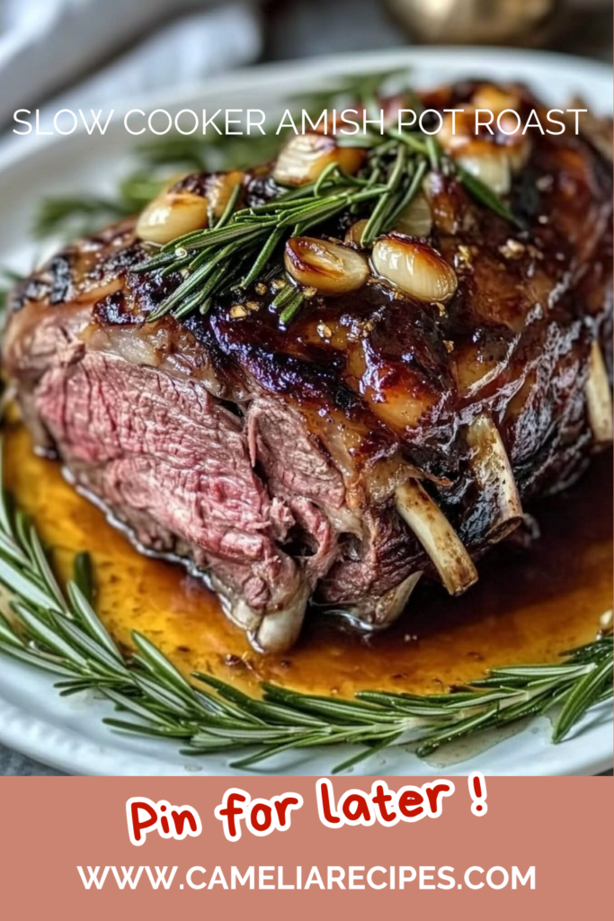 Delicious Slow Cooker Amish Pot Roast with carrots, potatoes, and tender chuck roast in a rich, savory sauce.