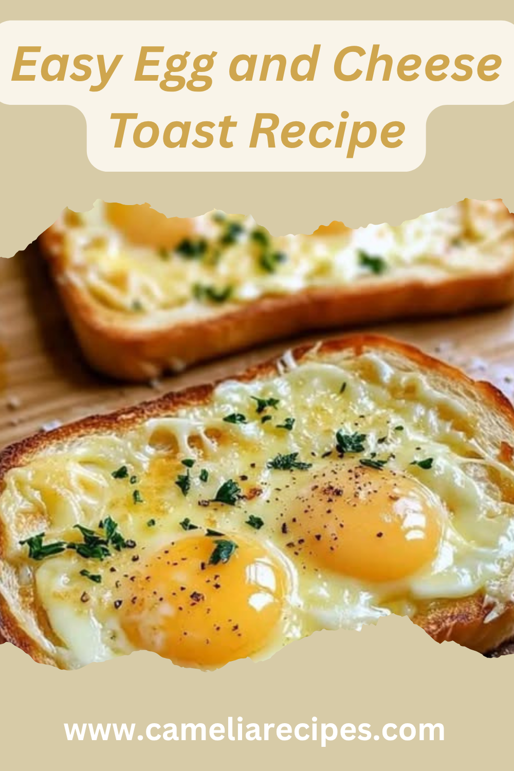 Golden toasted bread topped with perfectly cooked eggs and melted cheese, garnished with herbs – Easy Egg and Cheese Toast Recipe