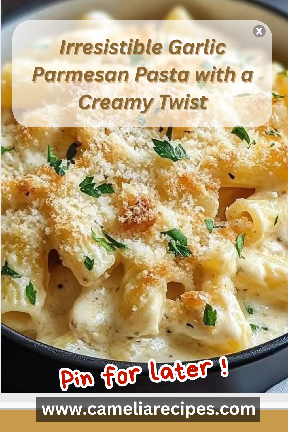 A steaming plate of creamy garlic Parmesan pasta topped with fresh parsley, showing rich sauce coating the noodles, ideal for dinner inspiration.