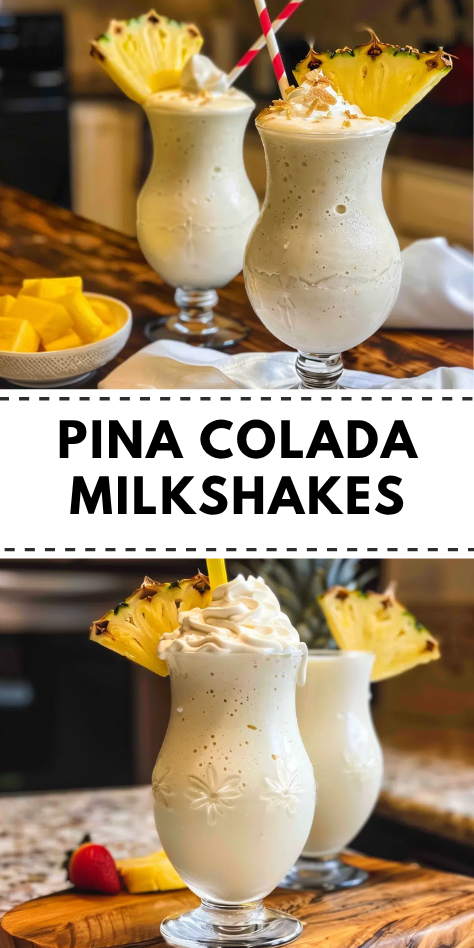Pina Colada Milkshakes Recipe in a chilled glass with pineapple garnish