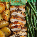 A colorful and healthy bowl featuring grilled chicken, fluffy quinoa, roasted baby potatoes, carrots, and leafy greens—perfect for a nutritious, balanced meal.